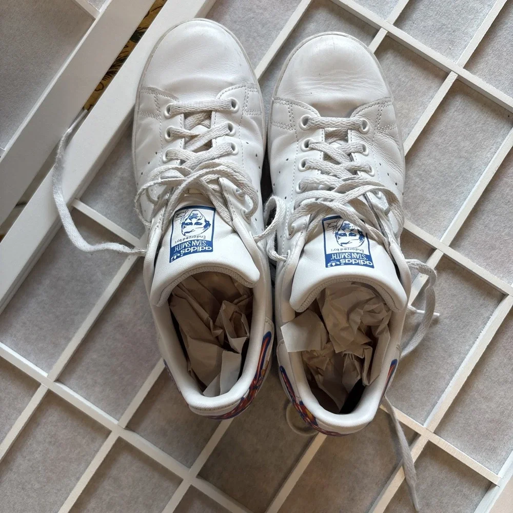 Adidas Originals Leather Stan Smith Graffiti‎ White Bluebird FV7869 Men Sz 7.5